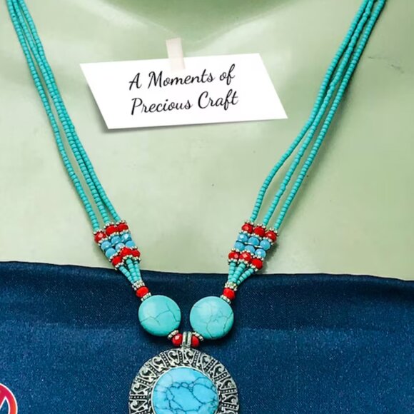 Beaded Multilayers Chain Necklace With Pendant, Ethnic Statement Necklaces - Picture 9 of 12